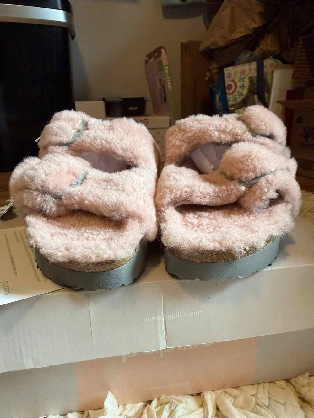 Birkenstock pink Arizona big buckle papillio teddy